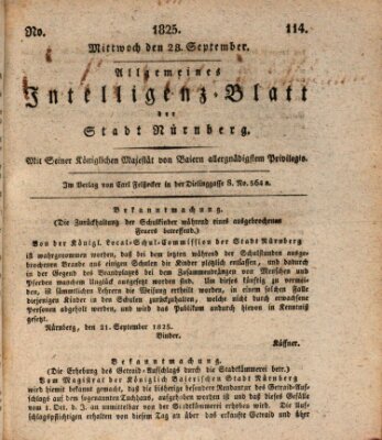 Allgemeines Intelligenz-Blatt der Stadt Nürnberg Mittwoch 28. September 1825