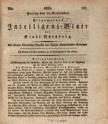 Allgemeines Intelligenz-Blatt der Stadt Nürnberg Freitag 30. September 1825