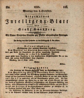 Allgemeines Intelligenz-Blatt der Stadt Nürnberg Montag 3. Oktober 1825