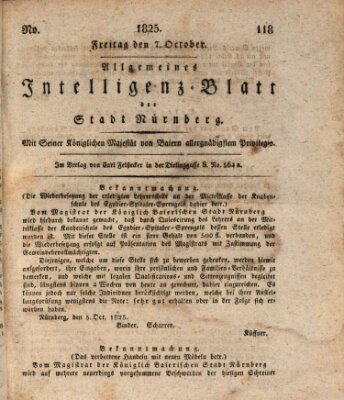 Allgemeines Intelligenz-Blatt der Stadt Nürnberg Freitag 7. Oktober 1825