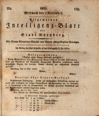 Allgemeines Intelligenz-Blatt der Stadt Nürnberg Mittwoch 2. November 1825