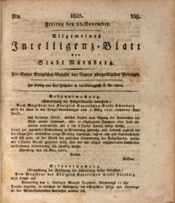 Allgemeines Intelligenz-Blatt der Stadt Nürnberg Freitag 25. November 1825