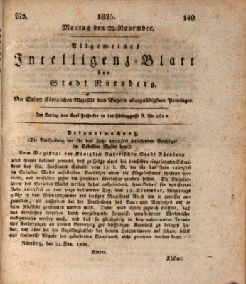 Allgemeines Intelligenz-Blatt der Stadt Nürnberg Montag 28. November 1825