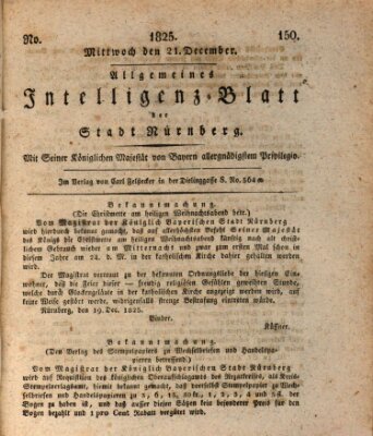 Allgemeines Intelligenz-Blatt der Stadt Nürnberg Mittwoch 21. Dezember 1825