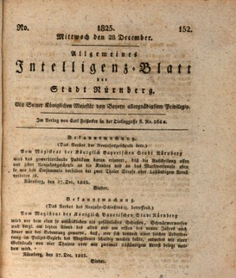 Allgemeines Intelligenz-Blatt der Stadt Nürnberg Mittwoch 28. Dezember 1825