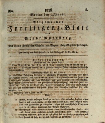 Allgemeines Intelligenz-Blatt der Stadt Nürnberg Montag 9. Januar 1826