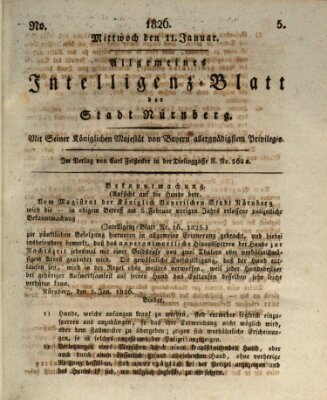Allgemeines Intelligenz-Blatt der Stadt Nürnberg Mittwoch 11. Januar 1826