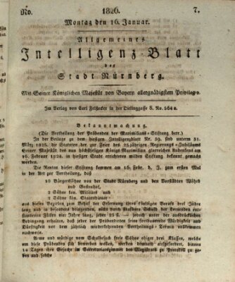 Allgemeines Intelligenz-Blatt der Stadt Nürnberg Montag 16. Januar 1826