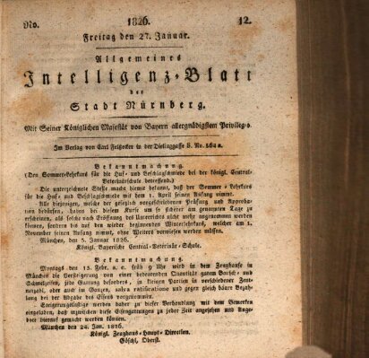 Allgemeines Intelligenz-Blatt der Stadt Nürnberg Freitag 27. Januar 1826