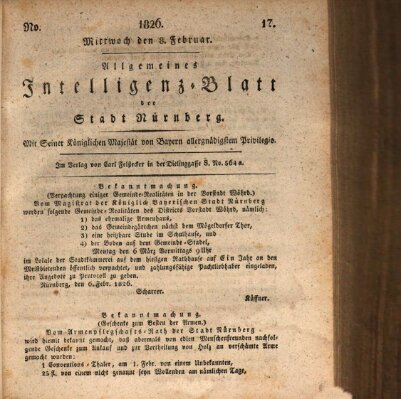 Allgemeines Intelligenz-Blatt der Stadt Nürnberg Mittwoch 8. Februar 1826