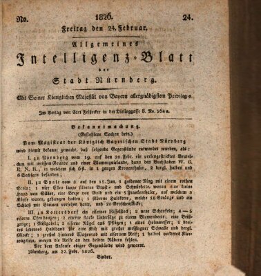 Allgemeines Intelligenz-Blatt der Stadt Nürnberg Freitag 24. Februar 1826