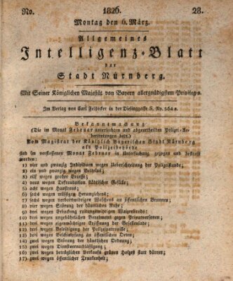 Allgemeines Intelligenz-Blatt der Stadt Nürnberg Montag 6. März 1826