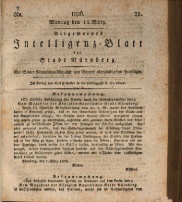 Allgemeines Intelligenz-Blatt der Stadt Nürnberg Montag 13. März 1826