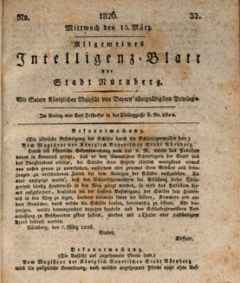 Allgemeines Intelligenz-Blatt der Stadt Nürnberg Mittwoch 15. März 1826