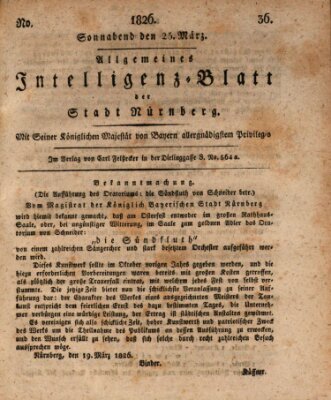 Allgemeines Intelligenz-Blatt der Stadt Nürnberg Samstag 25. März 1826