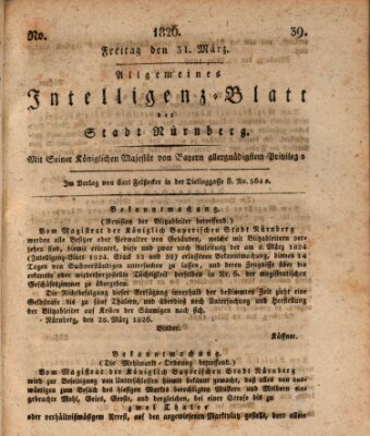 Allgemeines Intelligenz-Blatt der Stadt Nürnberg Freitag 31. März 1826