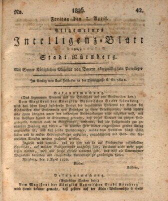 Allgemeines Intelligenz-Blatt der Stadt Nürnberg Freitag 7. April 1826