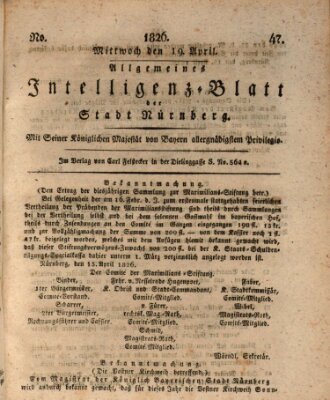 Allgemeines Intelligenz-Blatt der Stadt Nürnberg Mittwoch 19. April 1826