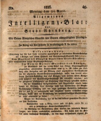 Allgemeines Intelligenz-Blatt der Stadt Nürnberg Montag 24. April 1826