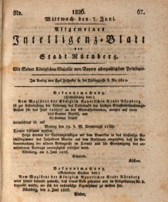 Allgemeines Intelligenz-Blatt der Stadt Nürnberg Mittwoch 7. Juni 1826