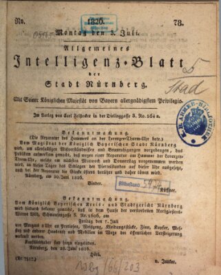 Allgemeines Intelligenz-Blatt der Stadt Nürnberg Montag 3. Juli 1826