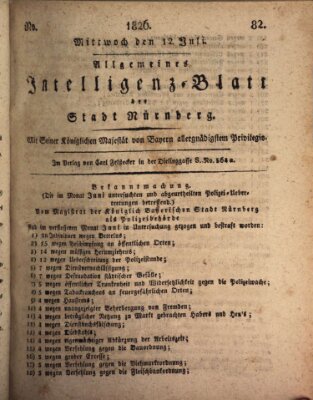 Allgemeines Intelligenz-Blatt der Stadt Nürnberg Mittwoch 12. Juli 1826