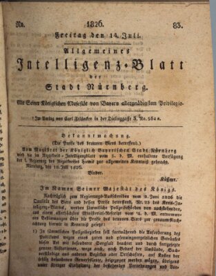 Allgemeines Intelligenz-Blatt der Stadt Nürnberg Freitag 14. Juli 1826