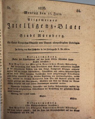 Allgemeines Intelligenz-Blatt der Stadt Nürnberg Montag 17. Juli 1826