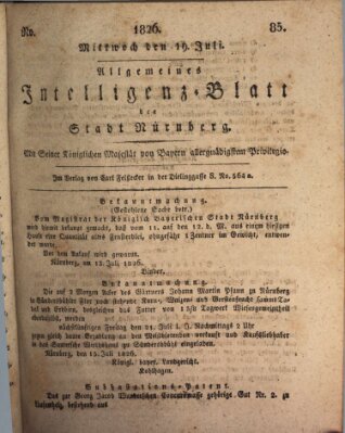 Allgemeines Intelligenz-Blatt der Stadt Nürnberg Mittwoch 19. Juli 1826