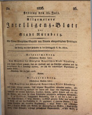 Allgemeines Intelligenz-Blatt der Stadt Nürnberg Freitag 21. Juli 1826