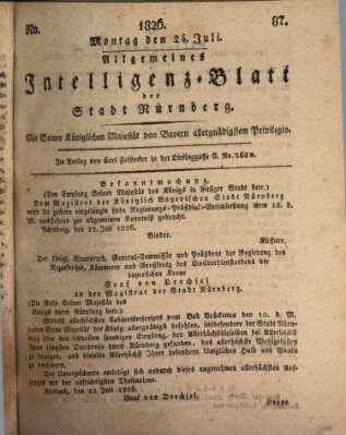 Allgemeines Intelligenz-Blatt der Stadt Nürnberg Montag 24. Juli 1826