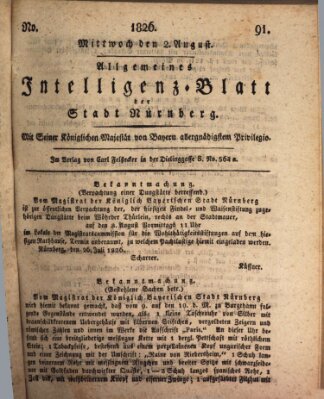 Allgemeines Intelligenz-Blatt der Stadt Nürnberg Mittwoch 2. August 1826