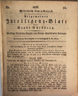 Allgemeines Intelligenz-Blatt der Stadt Nürnberg Mittwoch 9. August 1826