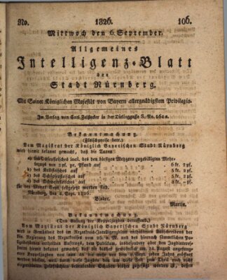 Allgemeines Intelligenz-Blatt der Stadt Nürnberg Mittwoch 6. September 1826