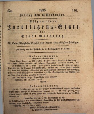 Allgemeines Intelligenz-Blatt der Stadt Nürnberg Freitag 15. September 1826