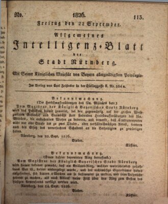 Allgemeines Intelligenz-Blatt der Stadt Nürnberg Freitag 22. September 1826