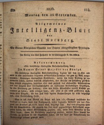 Allgemeines Intelligenz-Blatt der Stadt Nürnberg Montag 25. September 1826