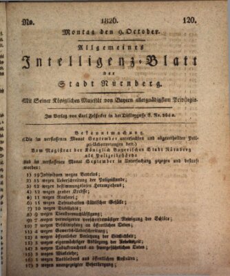 Allgemeines Intelligenz-Blatt der Stadt Nürnberg Montag 9. Oktober 1826