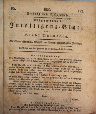 Allgemeines Intelligenz-Blatt der Stadt Nürnberg Freitag 13. Oktober 1826