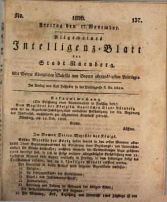 Allgemeines Intelligenz-Blatt der Stadt Nürnberg Freitag 17. November 1826