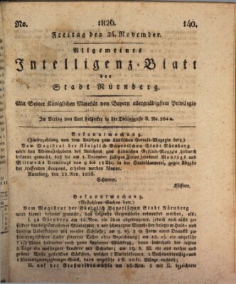 Allgemeines Intelligenz-Blatt der Stadt Nürnberg Freitag 24. November 1826