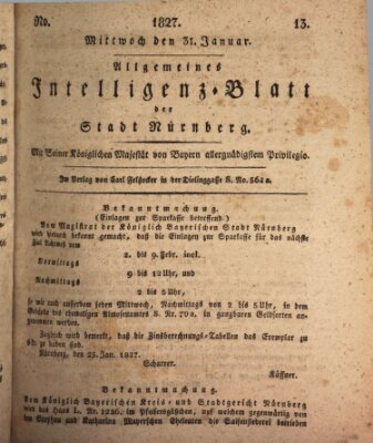 Allgemeines Intelligenz-Blatt der Stadt Nürnberg Mittwoch 31. Januar 1827