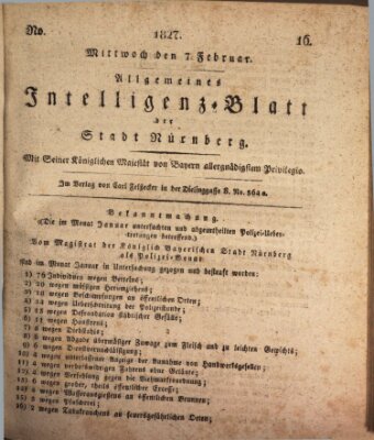 Allgemeines Intelligenz-Blatt der Stadt Nürnberg Mittwoch 7. Februar 1827