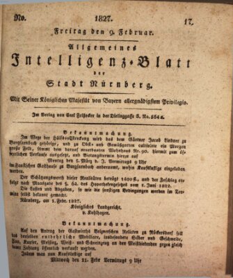 Allgemeines Intelligenz-Blatt der Stadt Nürnberg Freitag 9. Februar 1827