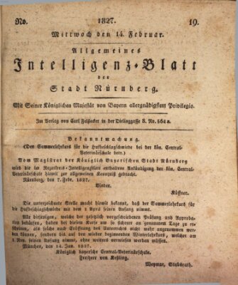 Allgemeines Intelligenz-Blatt der Stadt Nürnberg Mittwoch 14. Februar 1827