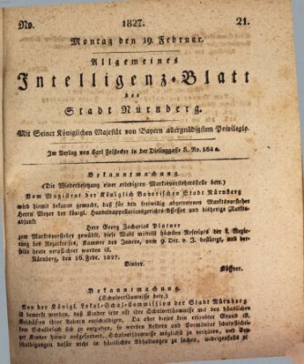 Allgemeines Intelligenz-Blatt der Stadt Nürnberg Montag 19. Februar 1827