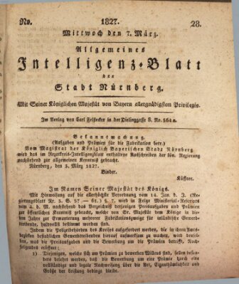 Allgemeines Intelligenz-Blatt der Stadt Nürnberg Mittwoch 7. März 1827