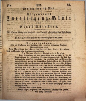 Allgemeines Intelligenz-Blatt der Stadt Nürnberg Freitag 18. Mai 1827