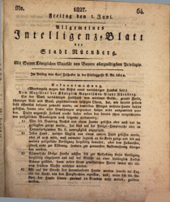 Allgemeines Intelligenz-Blatt der Stadt Nürnberg Freitag 1. Juni 1827