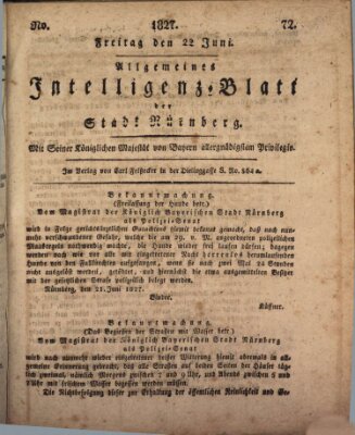 Allgemeines Intelligenz-Blatt der Stadt Nürnberg Freitag 22. Juni 1827